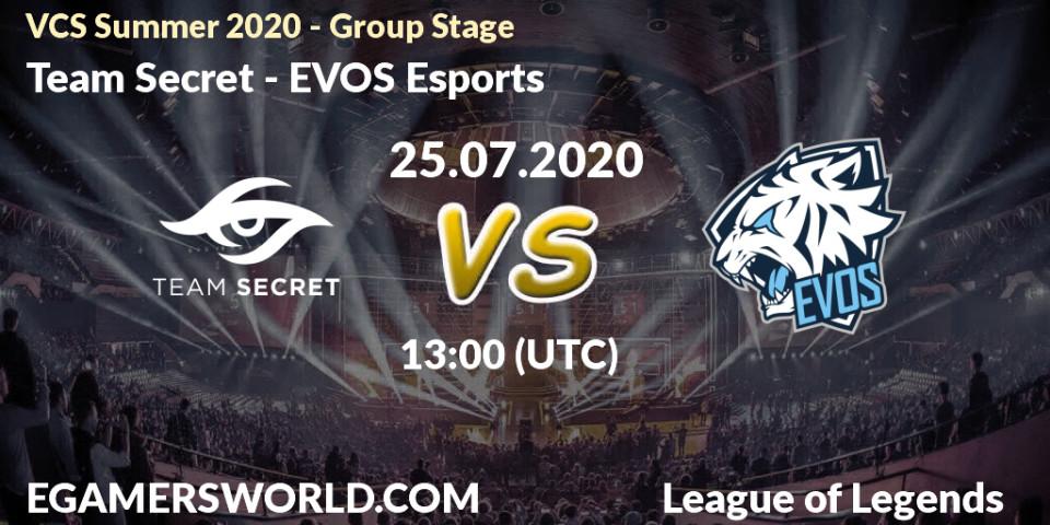 Prognose für das Spiel Team Secret VS EVOS Esports. 25.07.20. LoL - VCS Summer 2020 - Group Stage