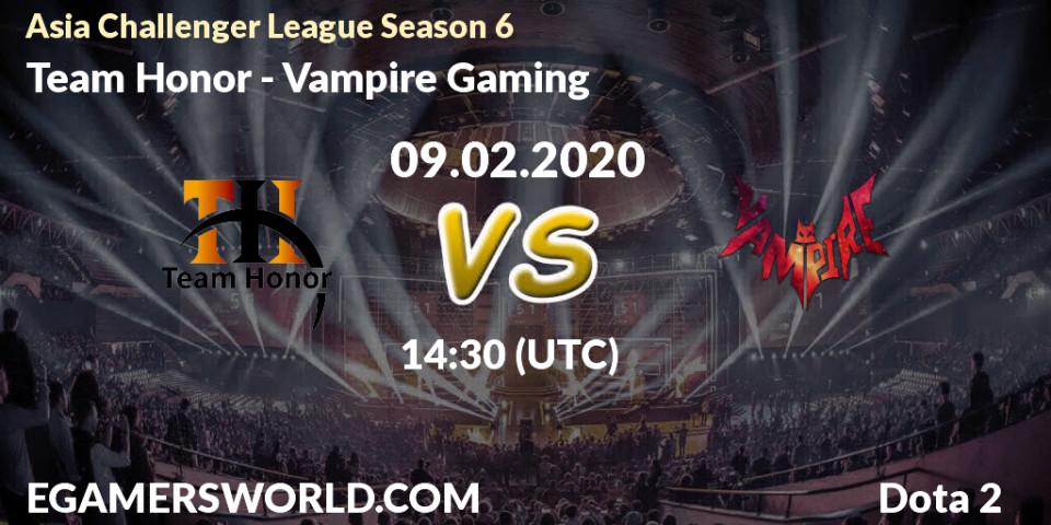 Prognose für das Spiel Team Honor VS Vampire Gaming. 17.02.20. Dota 2 - Asia Challenger League Season 6
