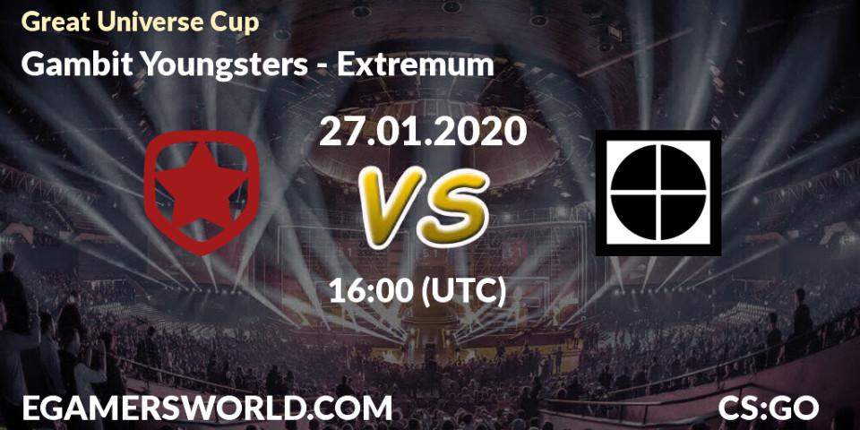 Prognose für das Spiel Gambit Youngsters VS Extremum. 27.01.20. CS2 (CS:GO) - Great Universe Cup