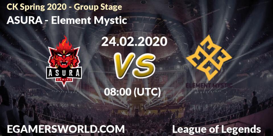Prognose für das Spiel ASURA VS Element Mystic. 24.02.20. LoL - CK Spring 2020 - Group Stage