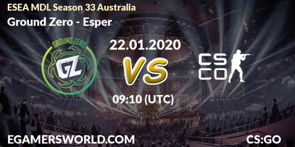 Prognose für das Spiel Ground Zero VS Esper. 22.01.20. CS2 (CS:GO) - ESEA MDL Season 33 Australia