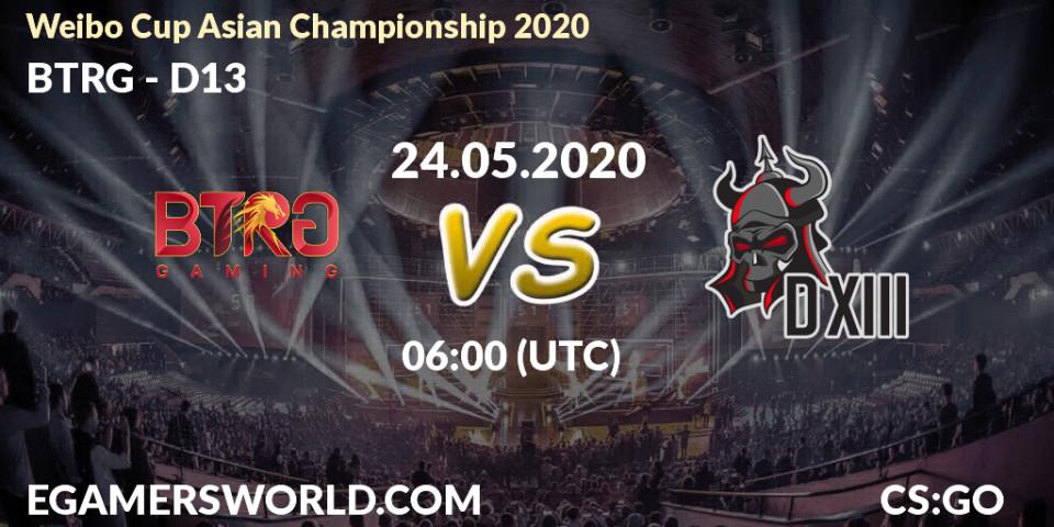 Prognose für das Spiel BTRG VS D13. 24.05.20. CS2 (CS:GO) - Weibo Cup Asian Championship 2020