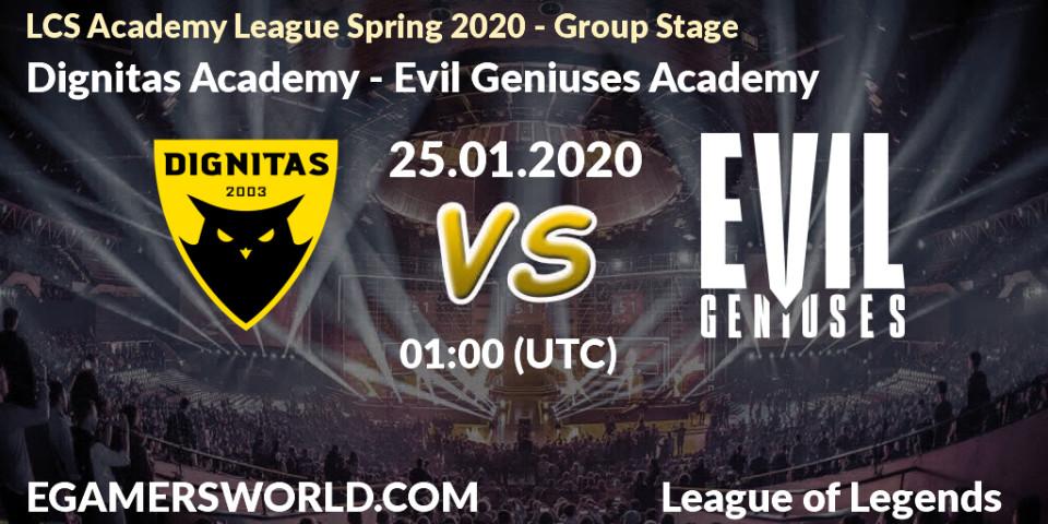 Prognose für das Spiel Dignitas Academy VS Evil Geniuses Academy. 25.01.20. LoL - LCS Academy League Spring 2020 - Group Stage
