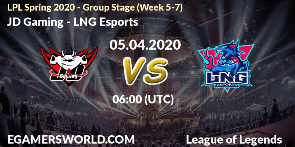 Prognose für das Spiel JD Gaming VS LNG Esports. 05.04.20. LoL - LPL Spring 2020 - Group Stage (Week 5-7)