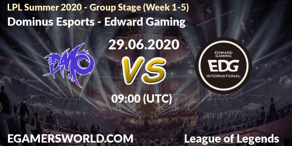 Prognose für das Spiel Dominus Esports VS Edward Gaming. 29.06.20. LoL - LPL Summer 2020 - Group Stage (Week 1-5)