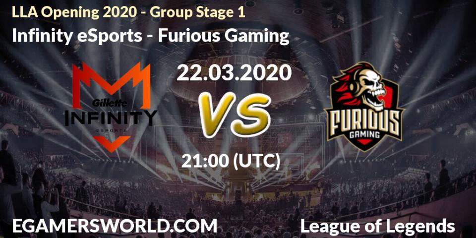 Prognose für das Spiel Infinity eSports VS Furious Gaming. 05.04.20. LoL - LLA Opening 2020 - Group Stage 1