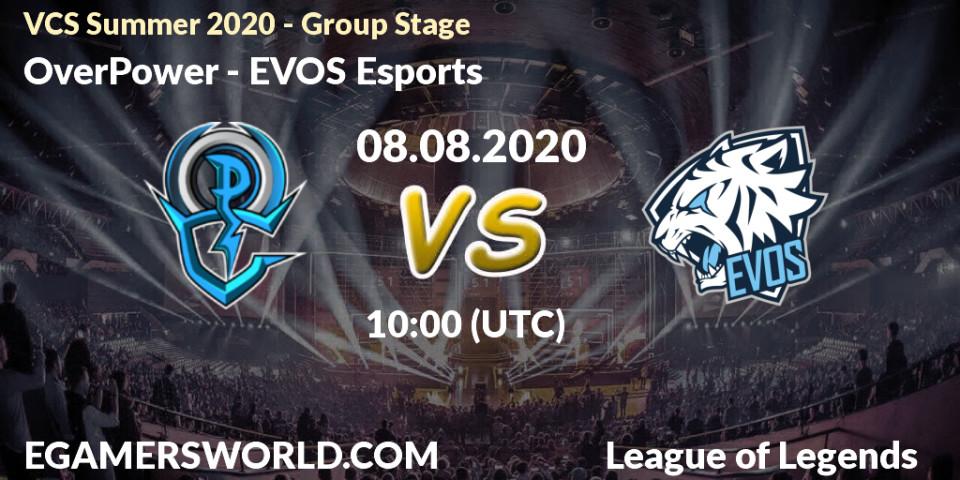 Prognose für das Spiel OverPower VS EVOS Esports. 08.08.20. LoL - VCS Summer 2020 - Group Stage