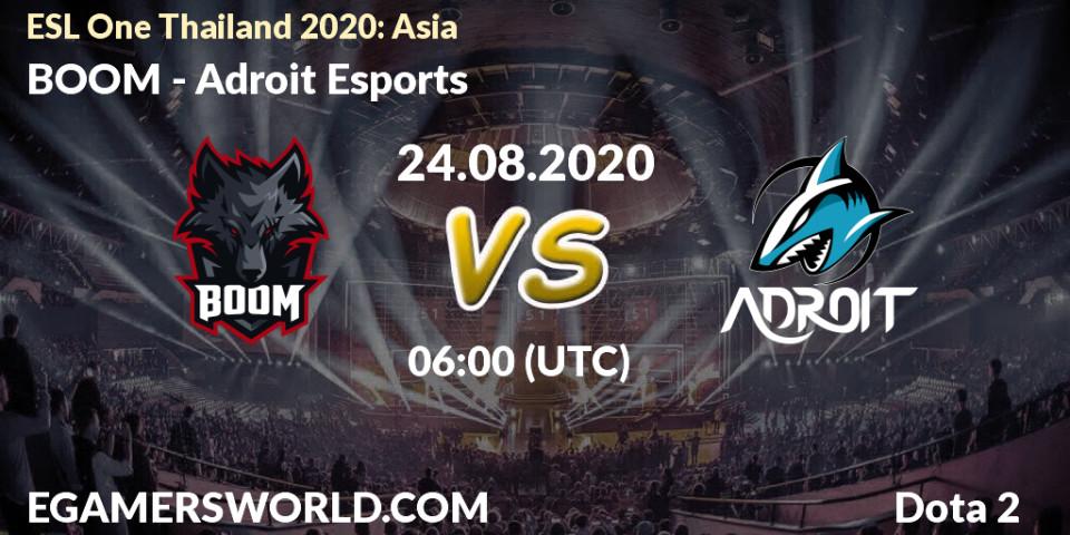 Prognose für das Spiel BOOM VS Adroit Esports. 24.08.20. Dota 2 - ESL One Thailand 2020: Asia