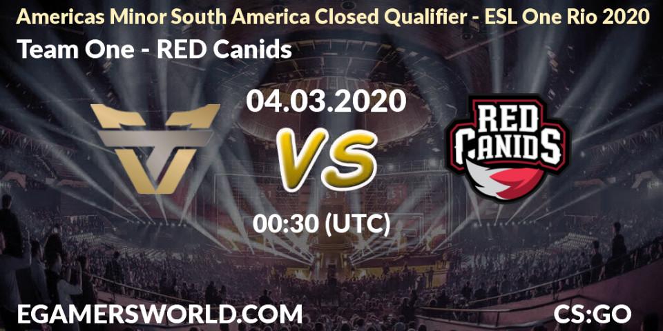 Prognose für das Spiel Team One VS RED Canids. 04.03.20. CS2 (CS:GO) - Americas Minor South America Closed Qualifier - ESL One Rio 2020
