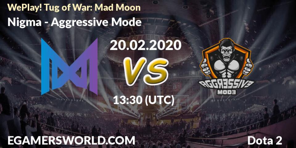 Prognose für das Spiel Nigma VS Aggressive Mode. 20.02.20. Dota 2 - WePlay! Tug of War: Mad Moon
