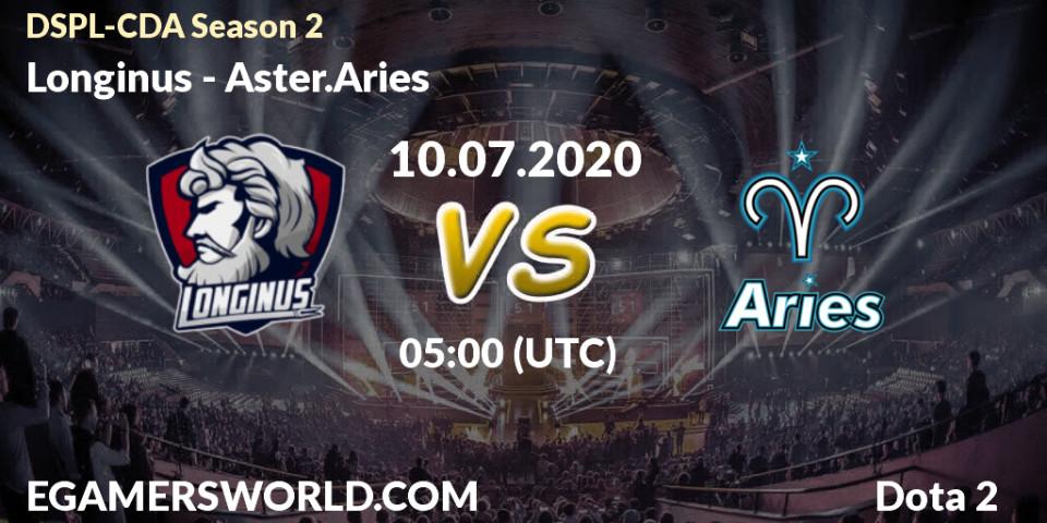 Prognose für das Spiel Longinus VS Aster.Aries. 10.07.20. Dota 2 - Dota2 Secondary Professional League 2020 Season 2