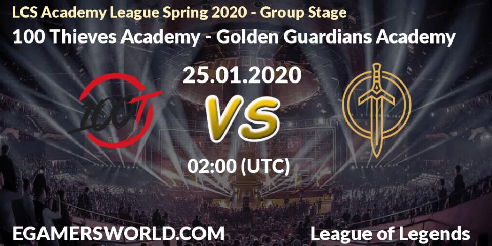 Prognose für das Spiel 100 Thieves Academy VS Golden Guardians Academy. 25.01.20. LoL - LCS Academy League Spring 2020 - Group Stage