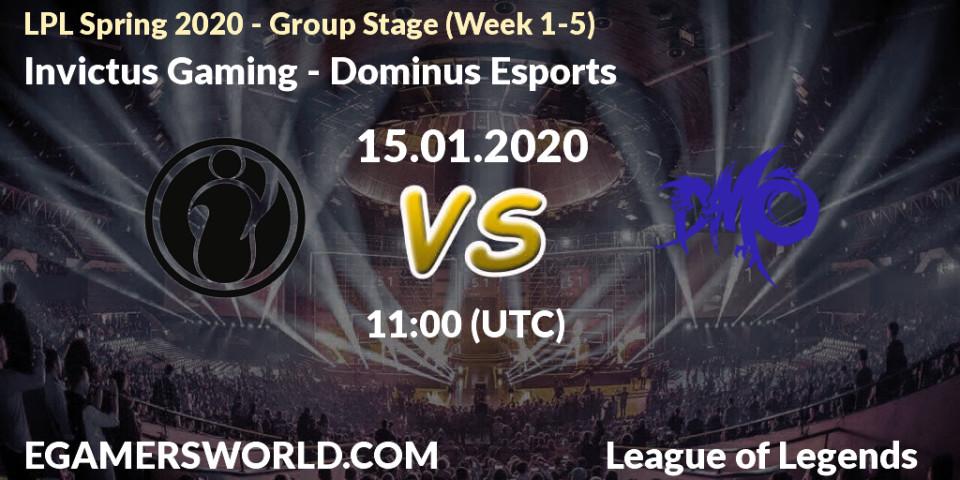 Prognose für das Spiel Invictus Gaming VS Dominus Esports. 15.01.20. LoL - LPL Spring 2020 - Group Stage (Week 1-4)
