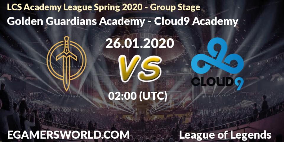 Prognose für das Spiel Golden Guardians Academy VS Cloud9 Academy. 26.01.20. LoL - LCS Academy League Spring 2020 - Group Stage