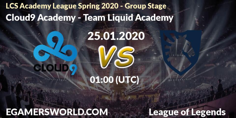 Prognose für das Spiel Cloud9 Academy VS Team Liquid Academy. 25.01.20. LoL - LCS Academy League Spring 2020 - Group Stage