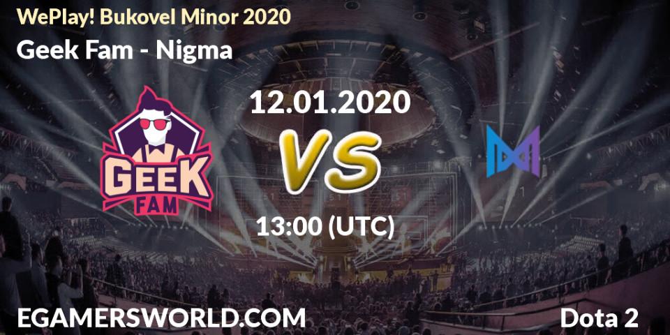 Prognose für das Spiel Geek Fam VS Nigma. 12.01.20. Dota 2 - WePlay! Bukovel Minor 2020