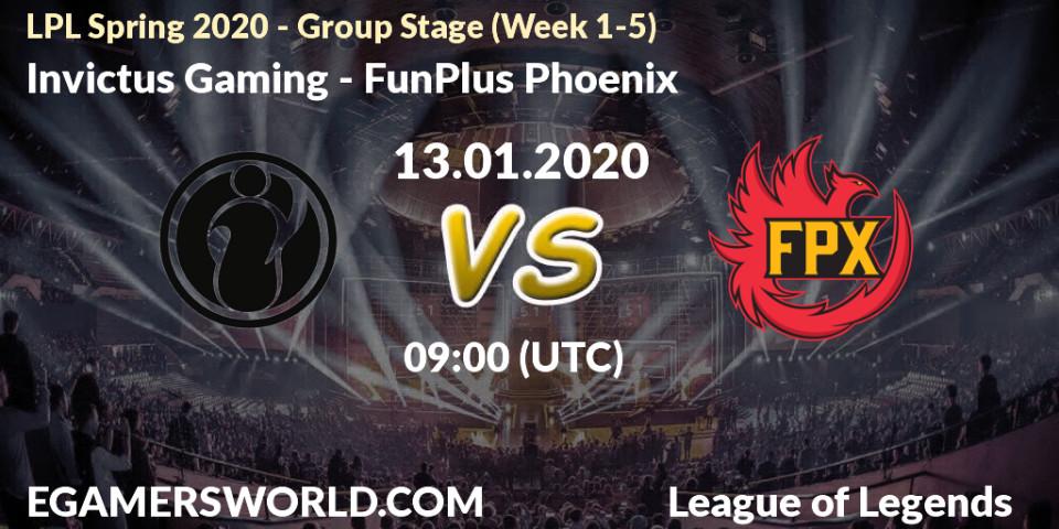 Prognose für das Spiel Invictus Gaming VS FunPlus Phoenix. 13.01.20. LoL - LPL Spring 2020 - Group Stage (Week 1-4)