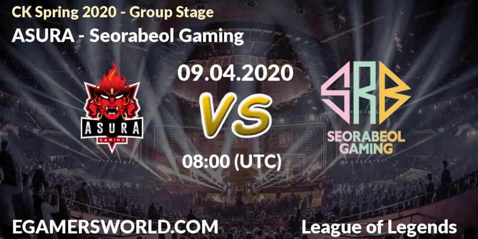 Prognose für das Spiel ASURA VS Seorabeol Gaming. 09.04.20. LoL - CK Spring 2020 - Group Stage