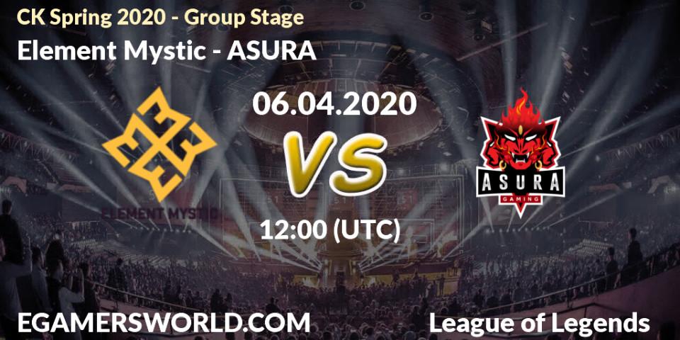 Prognose für das Spiel Element Mystic VS ASURA. 06.04.20. LoL - CK Spring 2020 - Group Stage