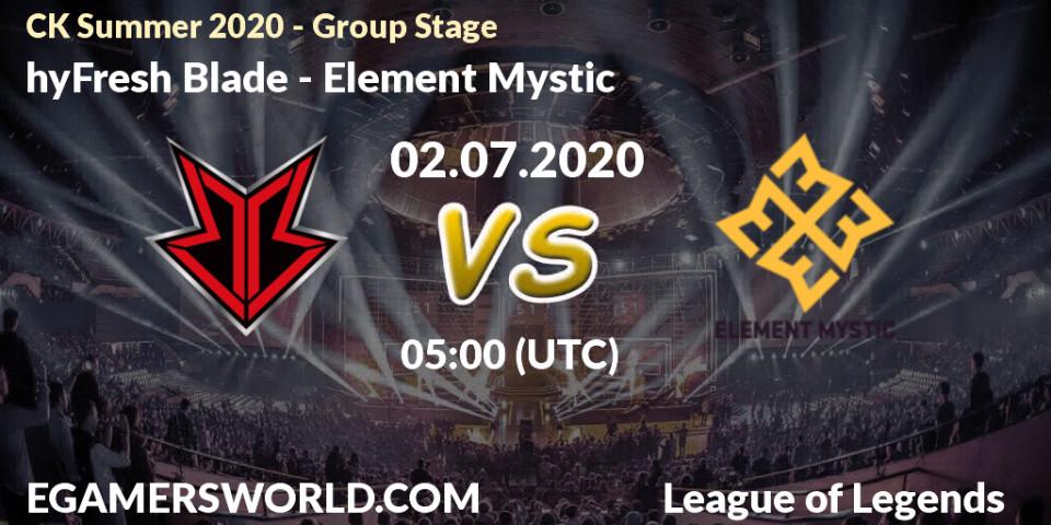 Prognose für das Spiel hyFresh Blade VS Element Mystic. 02.07.20. LoL - CK Summer 2020 - Group Stage