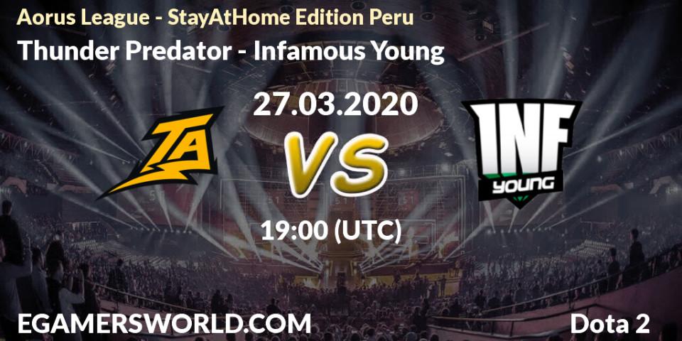 Prognose für das Spiel Thunder Predator VS Infamous Young. 27.03.20. Dota 2 - Aorus League - StayAtHome Edition Peru