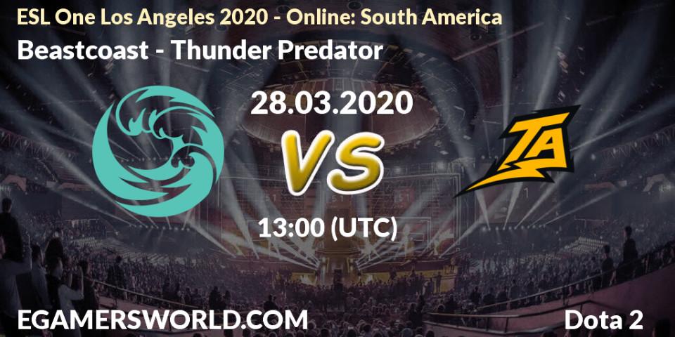 Prognose für das Spiel Beastcoast VS Thunder Predator. 28.03.20. Dota 2 - ESL One Los Angeles 2020 - Online: South America