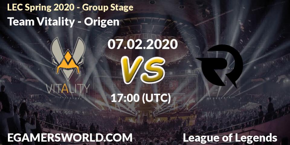Prognose für das Spiel Team Vitality VS Origen. 07.02.20. LoL - LEC Spring 2020 - Group Stage