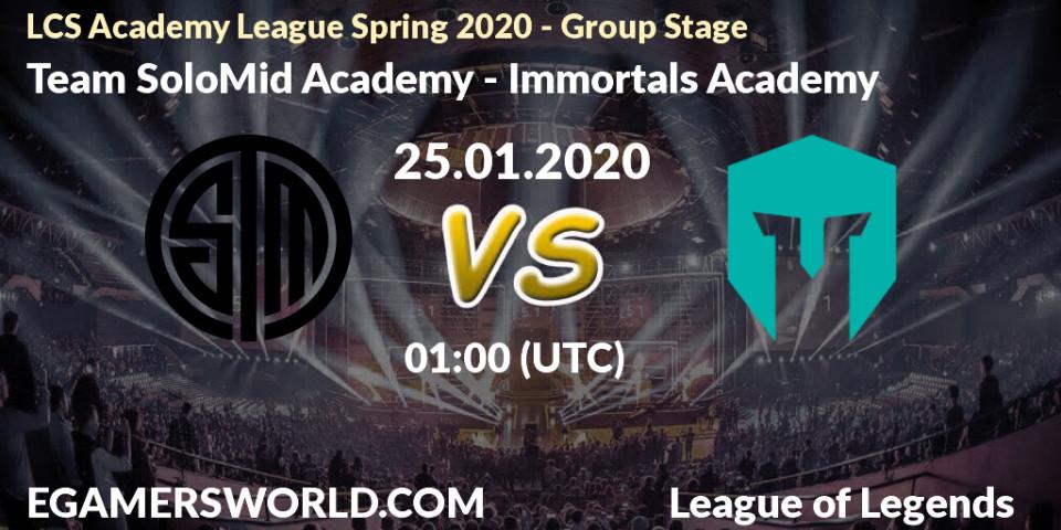 Prognose für das Spiel Team SoloMid Academy VS Immortals Academy. 25.01.20. LoL - LCS Academy League Spring 2020 - Group Stage