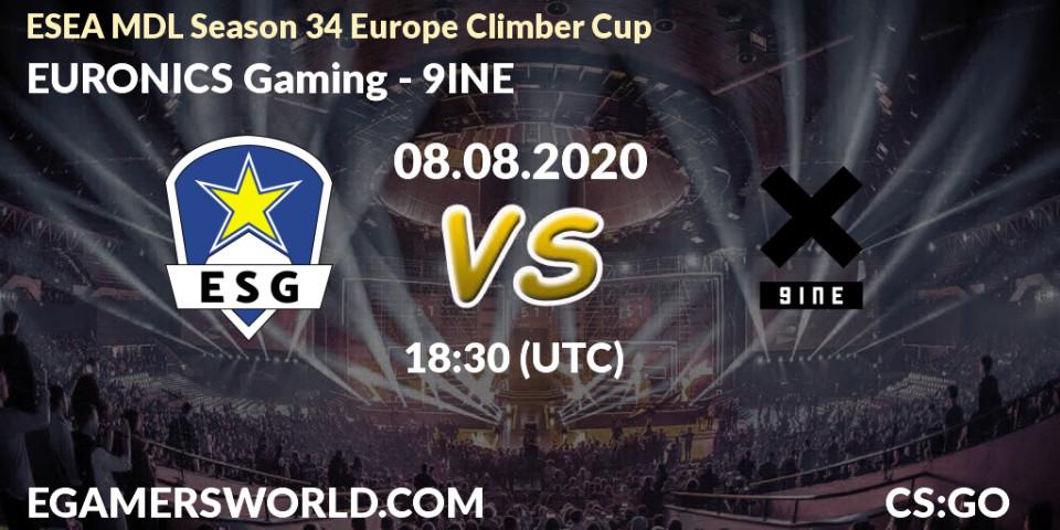 Prognose für das Spiel EURONICS Gaming VS 9INE. 08.08.20. CS2 (CS:GO) - ESEA MDL Season 34 Europe Climber Cup