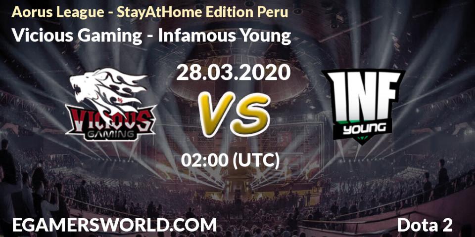 Prognose für das Spiel Vicious Gaming VS Infamous Young. 28.03.20. Dota 2 - Aorus League - StayAtHome Edition Peru