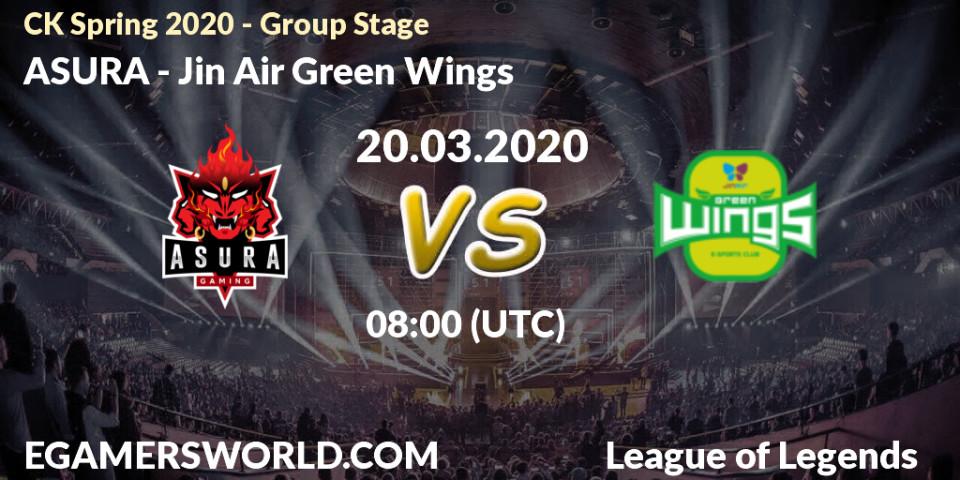 Prognose für das Spiel ASURA VS Jin Air Green Wings. 03.04.20. LoL - CK Spring 2020 - Group Stage