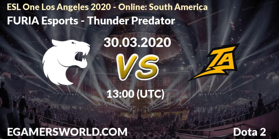 Prognose für das Spiel FURIA Esports VS Thunder Predator. 30.03.20. Dota 2 - ESL One Los Angeles 2020 - Online: South America
