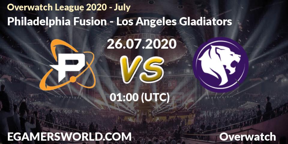 Prognose für das Spiel Philadelphia Fusion VS Los Angeles Gladiators. 26.07.20. Overwatch - Overwatch League 2020 - July