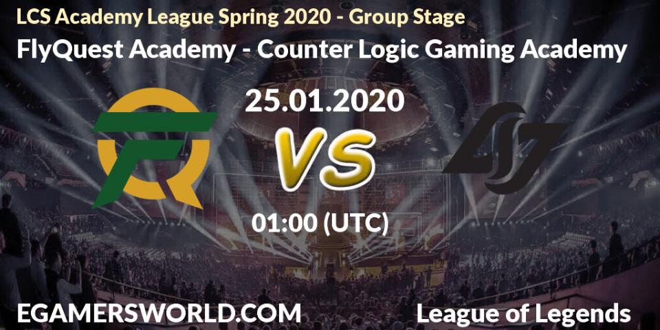 Prognose für das Spiel FlyQuest Academy VS Counter Logic Gaming Academy. 25.01.20. LoL - LCS Academy League Spring 2020 - Group Stage