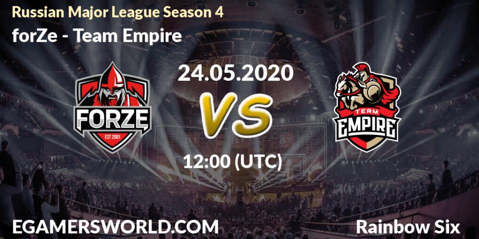 Prognose für das Spiel forZe VS Team Empire. 24.05.20. Rainbow Six - Russian Major League Season 4
