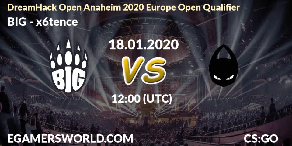 Prognose für das Spiel BIG VS x6tence. 18.01.20. CS2 (CS:GO) - DreamHack Open Anaheim 2020 Europe Open Qualifier