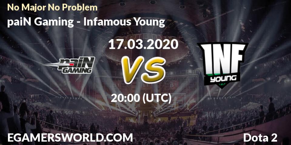 Prognose für das Spiel paiN Gaming VS Infamous Young. 17.03.20. Dota 2 - No Major No Problem