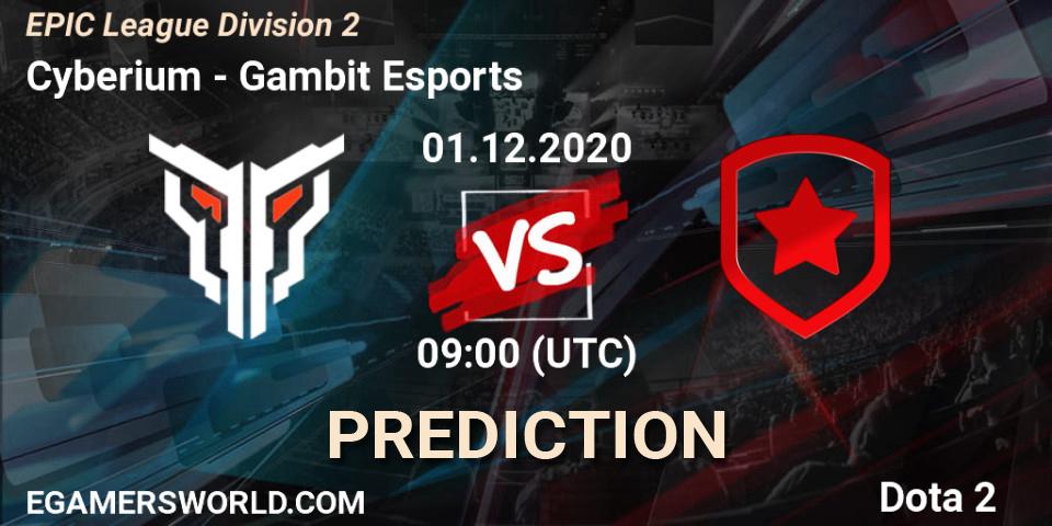 Prognose für das Spiel Cyberium VS Gambit Esports. 01.12.20. Dota 2 - EPIC League Division 2