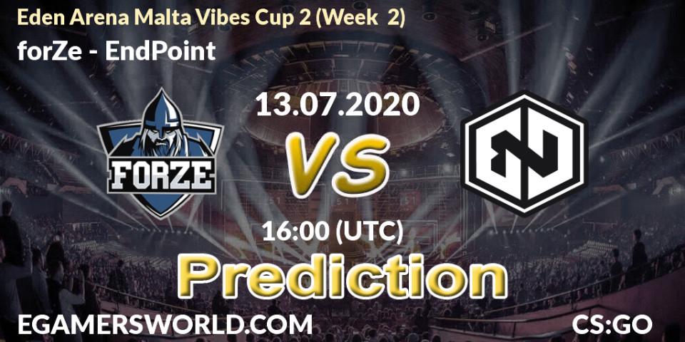 Prognose für das Spiel forZe VS EndPoint. 13.07.20. CS2 (CS:GO) - Eden Arena Malta Vibes Cup 2 (Week 2)