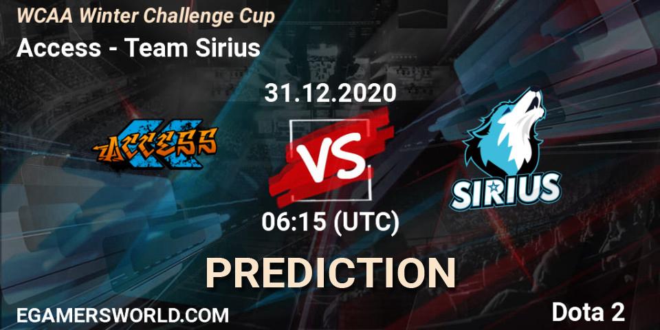 Prognose für das Spiel Access VS Team Sirius. 31.12.20. Dota 2 - WCAA Winter Challenge Cup
