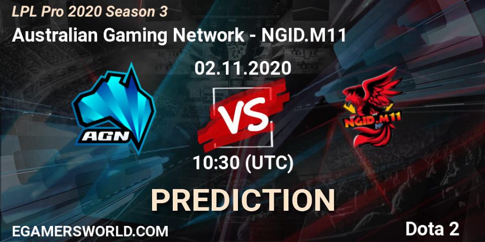 Prognose für das Spiel Australian Gaming Network VS NGID.M11. 02.11.20. Dota 2 - LPL Pro 2020 Season 3