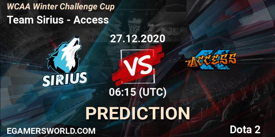 Prognose für das Spiel Team Sirius VS Access. 27.12.20. Dota 2 - WCAA Winter Challenge Cup