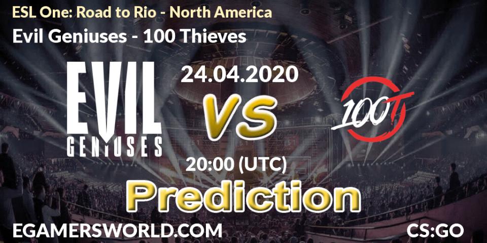 Prognose für das Spiel Evil Geniuses VS 100 Thieves. 24.04.20. CS2 (CS:GO) - ESL One: Road to Rio - North America