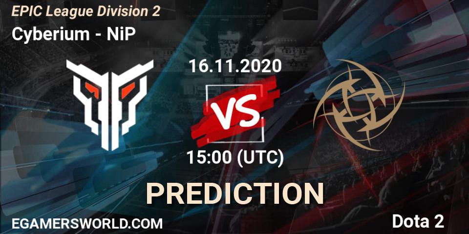 Prognose für das Spiel Cyberium VS NiP. 16.11.20. Dota 2 - EPIC League Division 2