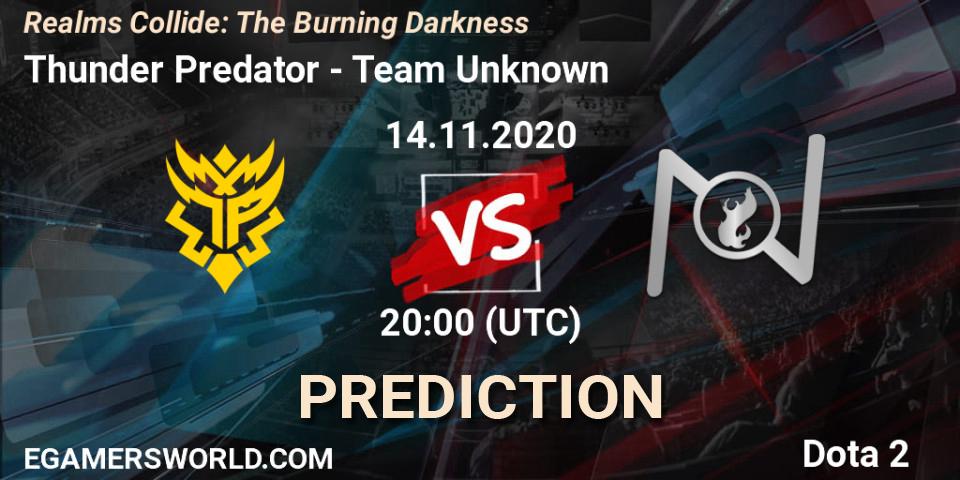 Prognose für das Spiel Thunder Predator VS Team Unknown. 14.11.20. Dota 2 - Realms Collide: The Burning Darkness
