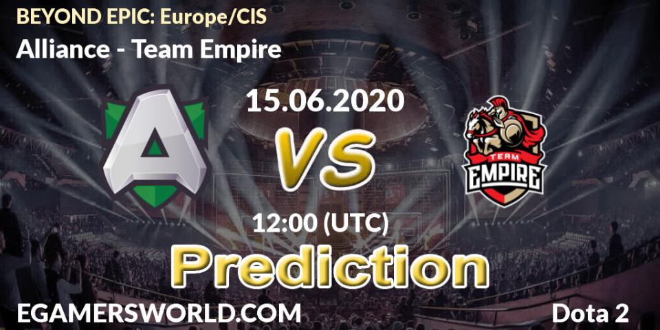 Prognose für das Spiel Alliance VS Team Empire. 15.06.20. Dota 2 - BEYOND EPIC: Europe/CIS