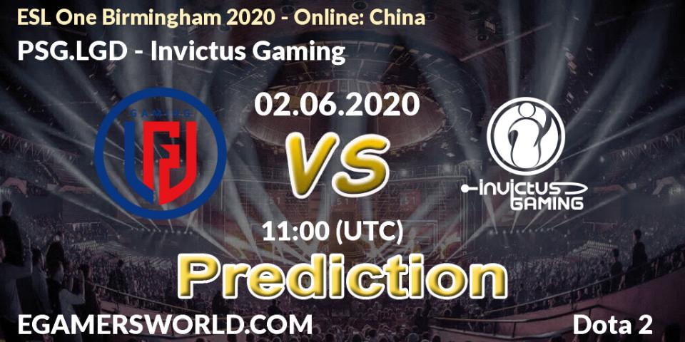 Prognose für das Spiel PSG.LGD VS Invictus Gaming. 02.06.20. Dota 2 - ESL One Birmingham 2020 - Online: China