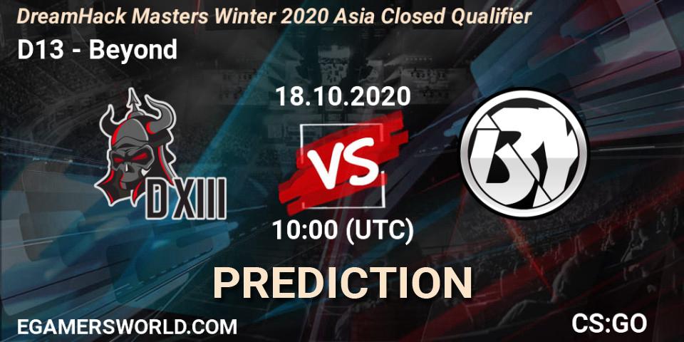 Prognose für das Spiel D13 VS Beyond. 18.10.20. CS2 (CS:GO) - DreamHack Masters Winter 2020 Asia Closed Qualifier