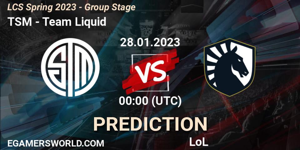 Prognose für das Spiel TSM VS Team Liquid. 28.01.23. LoL - LCS Spring 2023 - Group Stage