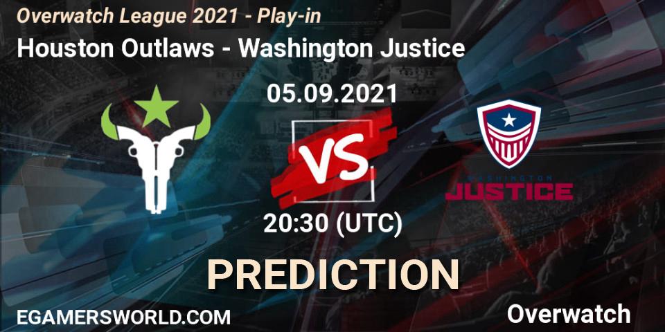 Prognose für das Spiel Houston Outlaws VS Washington Justice. 05.09.21. Overwatch - Overwatch League 2021 - Play-in